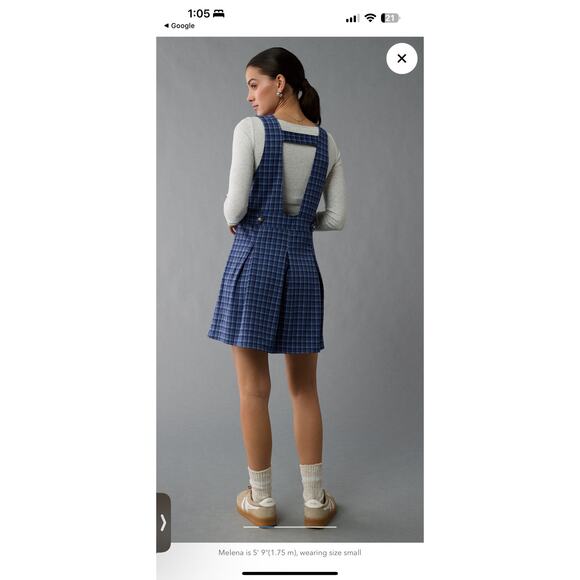 American Eagle It Knit Blue Checkered Pinafore Pleated Mini Dress XL - Picture 7 of 9